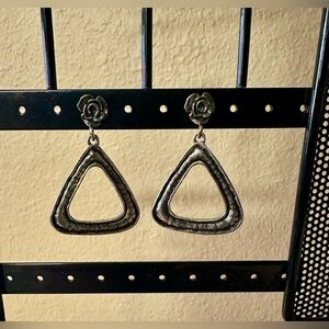 Or Paz 925 Sterling Silver Triangle Dangle Earrings | Israel | Flower Accent